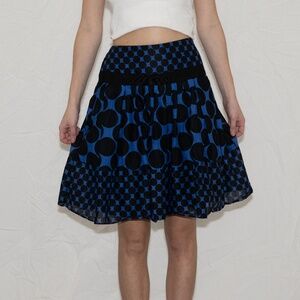 Y2k drop waist polka dot midi skirt black and blue INC size 2 cotton